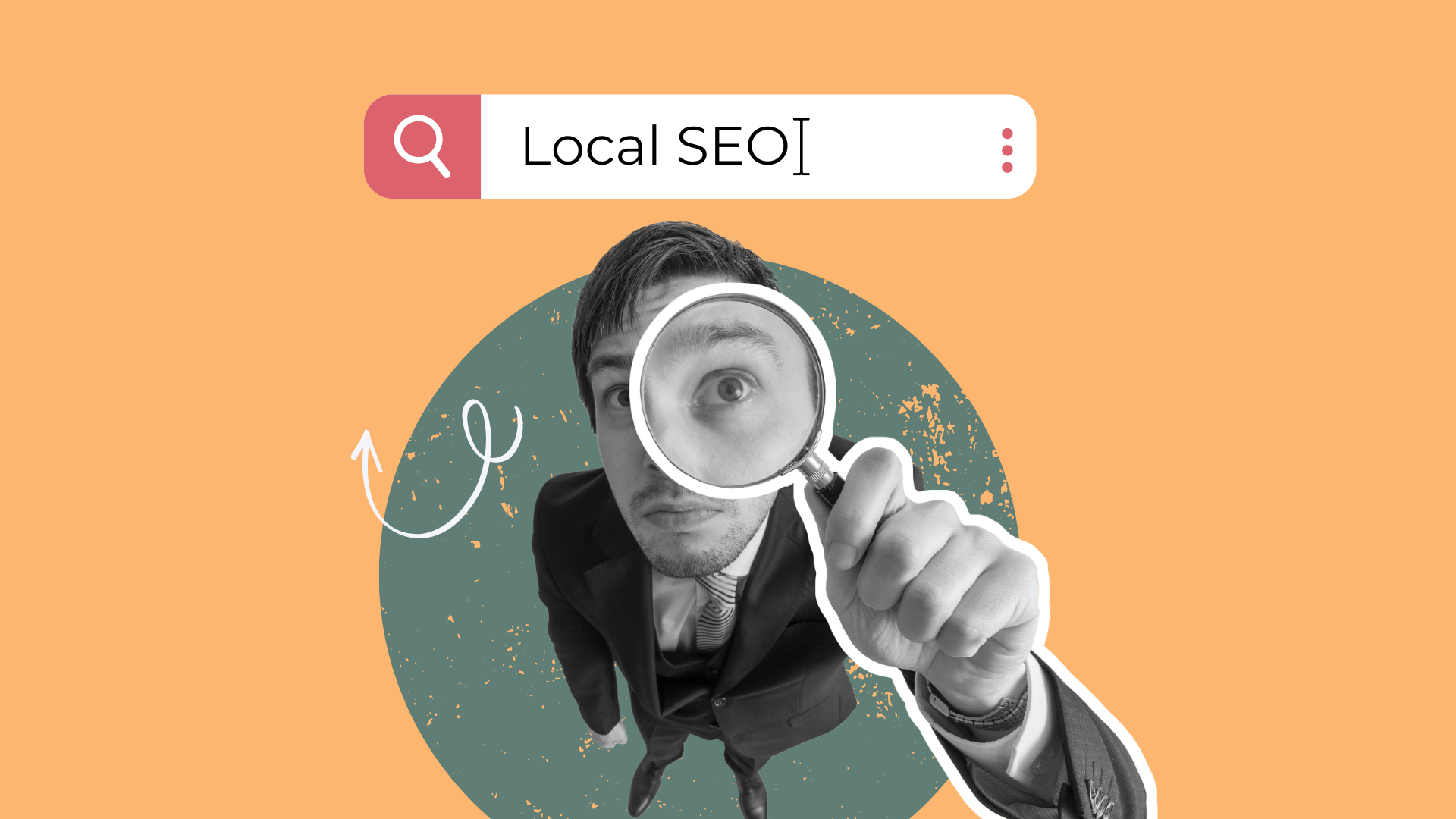 local seo, google my business at sash digital marketing agency. guy with magnifier looking at seo local results.